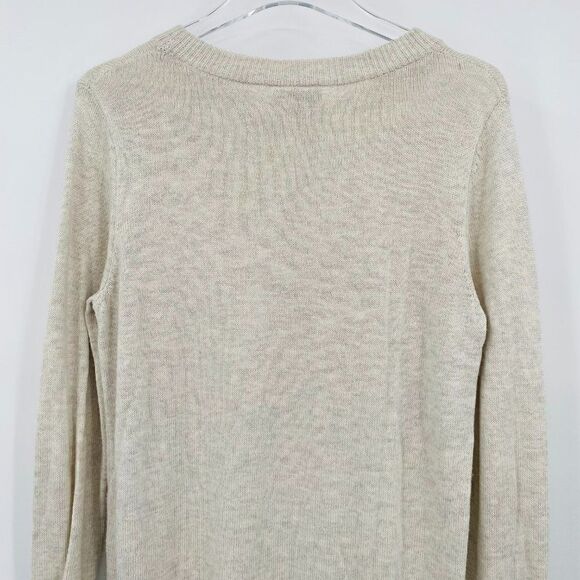 LOFT Size Medium Oatmeal Cream Tie Sleeve Thin Knit Sweater Top - Picture 8 of 9